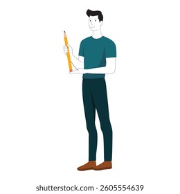 Illustration of a Man Holding a Pencil