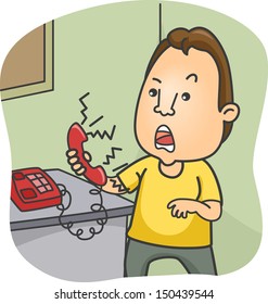 Illustration Of A Man Holding A Phone With An Irate Caller On The Line