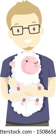 Illustration eines Mannes, der Schafe hält und rettet