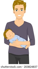 Illustration Of A Man Holding A Sleeping Baby