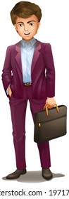 Illustration of a man holding a suitcase on a white background