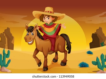 illustration of man and horse in a desert