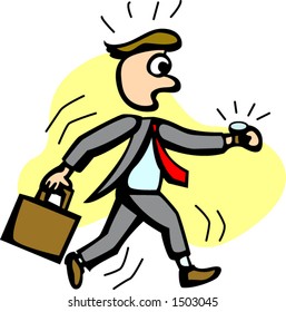 illustration of a man hurrying up to his work place or to an appointment or meeting