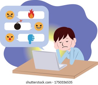 Illustration of a man hurt by cyberbullying and flaming