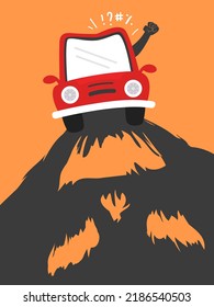 Illustration Of Man Inside A Car With Hand Fist Outside Window And Cursing Symbols On Top Of Vehicle Showing Road Rage