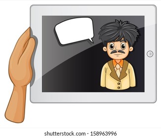 Illustration of a man inside a gadget with a rectangular callout on a white background