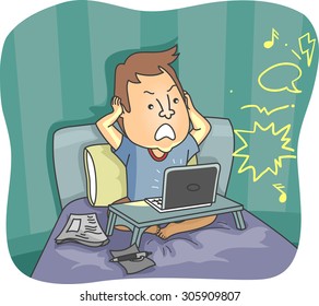 Illustration of a Man Irritated by the Noise Coming from His Neighbor's House