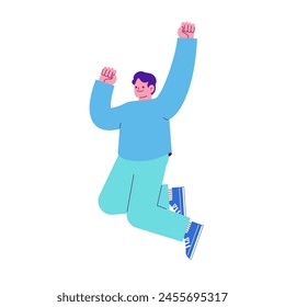 Illustration of a man jumping with joy Flat RGB vector material isolated on white background