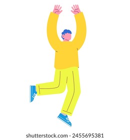 Illustration of a man jumping with joy Flat RGB vector material isolated on white background
