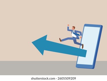 Illustration of a man jumping out of a smartphone
