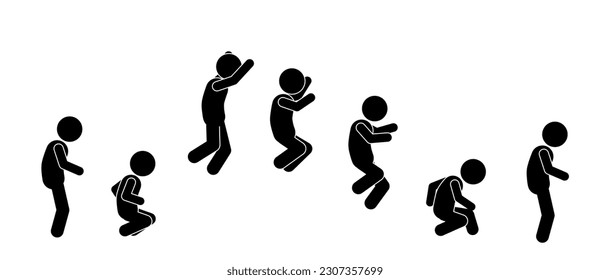 illustration of a man jumping.frame by frame. stick figure