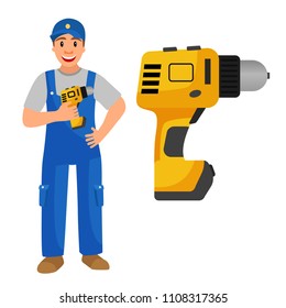 
Illustration of a man in a jumpsuit with a screwdriver in his hands