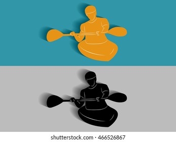 illustration of man in kayak, slalom . black and white sketch, white background 