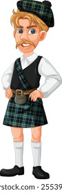 Illustration of a man in a kilt and beret