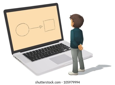illustration of man and laptop on a white background