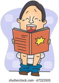 Illustration of a Man Laughing While Using the Toilet