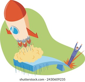 Illustration of a man launching a rocket with leverage