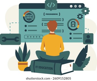 Illustration of a man learning about programming