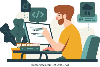 Illustration of a man learning a programming language