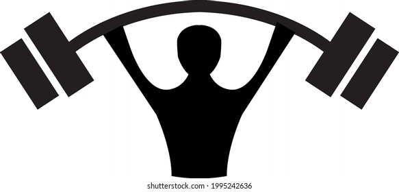 Illustration of man lifting heavy weights,  Black and white silhouette vector