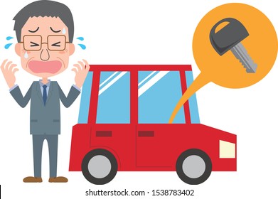 Illustration of a Man Locking a Key in a Car