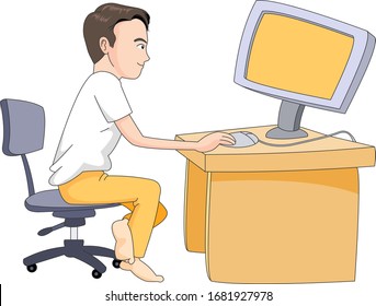 Illustration of a man looking at a computer screen.