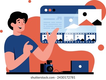 Illustration of a Man Looking at a Digital Photo