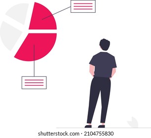 illustration of a man looking at market segmentation to design his future business. Vector illustrations