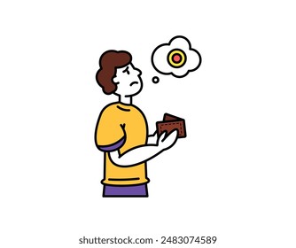 illustration of a man looking sad because he has no money. empty wallet. ran out of money. financial or economic problems. character design. outline style