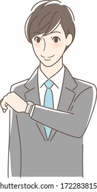 Illustration of a man looking at a watch