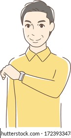 Illustration of a man looking at a watch