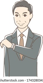 Illustration of a man looking at a watch