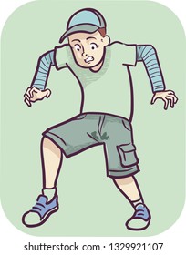 Illustration of a Man Losing Bladder Control with Pee on His Shorts