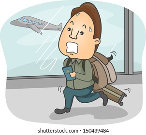 Illustration of a Man with Luggage in Tow Trying to Catch His Flight