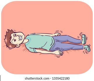 Illustration of a Man Lying Down and Having Myoclonic Seizure