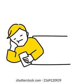 Illustration Of A Man Lying Down And Playing With His Smartphone (white Background, Vector, Cut Out)