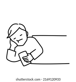 Illustration Of A Man Lying Down And Playing With His Smartphone (white Background, Vector, Cut Out)