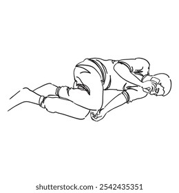 Illustration of man lying down relaxing holding smartphone line art illustration hand drawn graphic