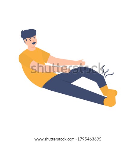 illustration of a man lying in pain because his leg was bent or broken as a result of an incident or a fall. leg fractures, sprains, accident victims. flat design. can be used for elements