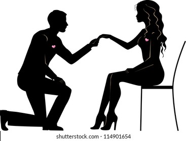 Illustration of a man makes the bride wedding proposal