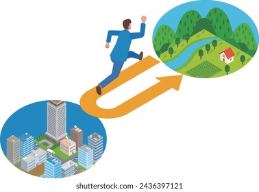 Illustration of a man making a U-turn migration