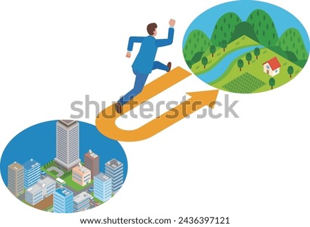 Illustration of a man making a U-turn migration
