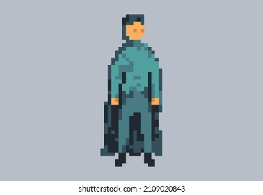 Illustration of a man in mantle in pixel art style