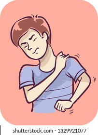 Illustration of a Man Massaging His Shoulder Due to Muscle Pain