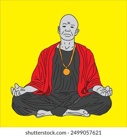 illustration of a man meditating on a yellow background. The background color can be changed.