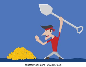 An illustration of man mining some gold coin