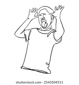 Illustration of man mock other with mouth open gesture line art illustration