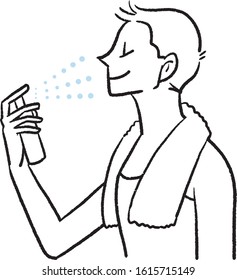 Illustration of a man moisturizing with a spray