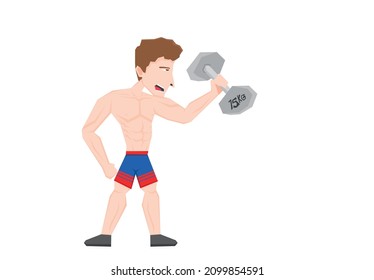 An illustration of a man with muscular body lifting dumbbells 