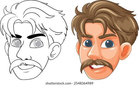 Ilustração de um homem com bigode e cabelo